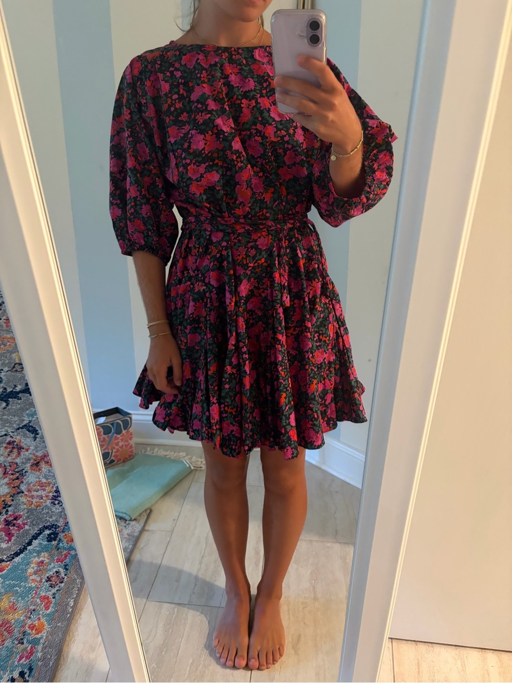 Aakaa Black Mini Dress with Pink Floral Print